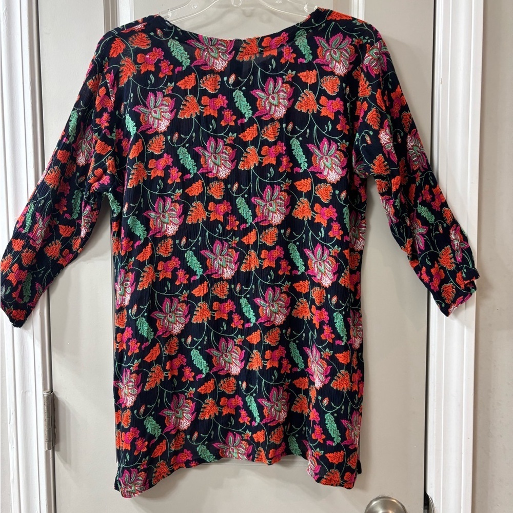 Bohemian Floral Print Tunic | 3/4 Sleeve | Relaxed Fit - Picture 3 of 7